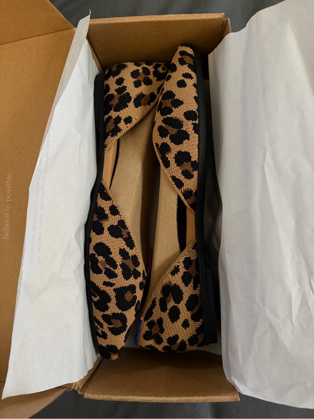 Rothy's Leopard Print Pointed D'Orsay Flats - Tan & Black with Blue Trim - Picture 5 of 9